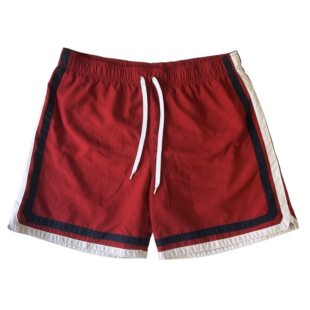 Breakwater Men Swimwear XL Red Swim Trunks Contrast Trim Eyelets 6" Inseam Lined